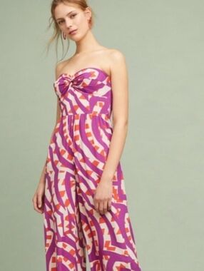 Anthropologie Tracy Reese  Shyra Printed wide leg Strapless Jumpsuit